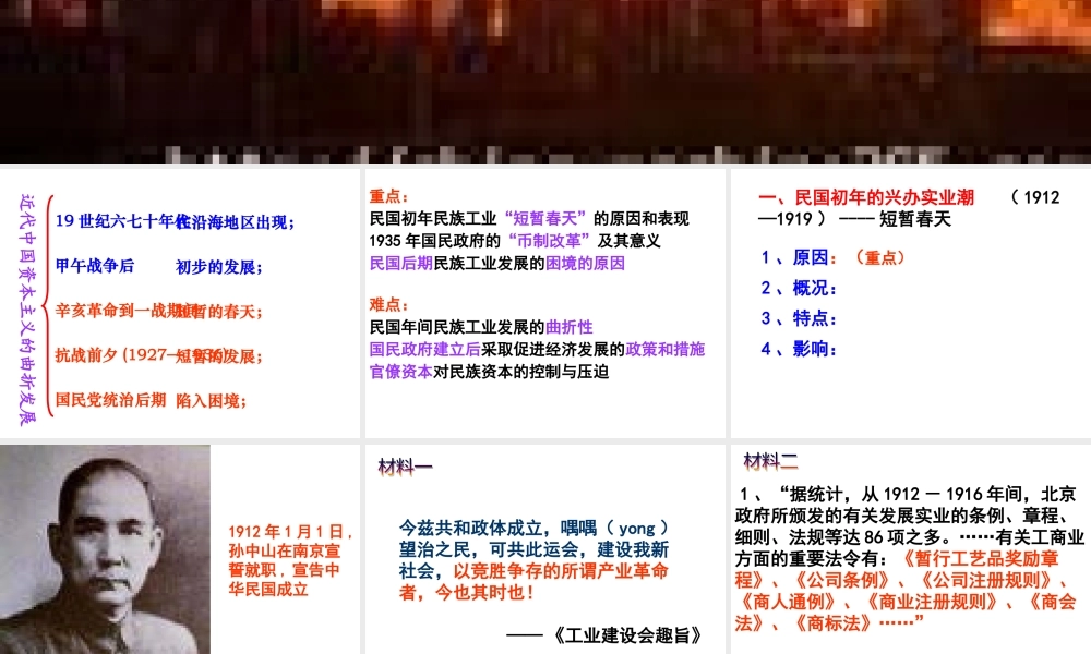 专题二第二课 民国时期民族工业的曲折发展