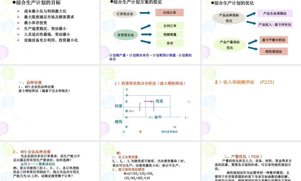 《生产与运作管理》第六章生产计划管理