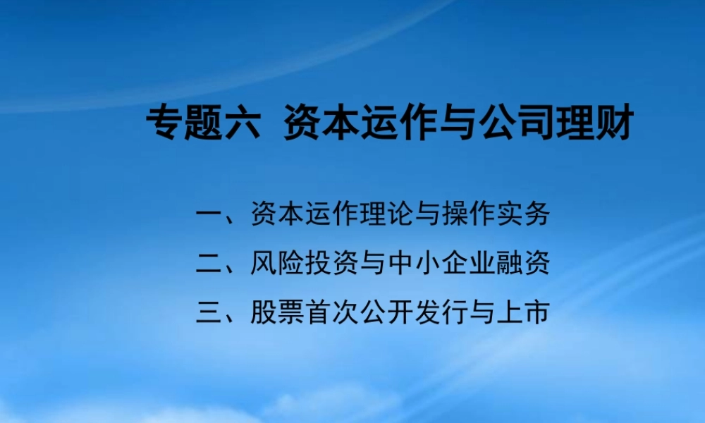 专题六资本运作与公司理财