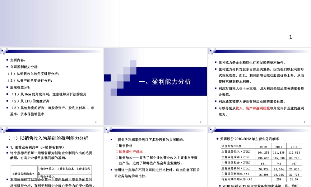 专题五盈利能力与股东权益分析(XXXX)