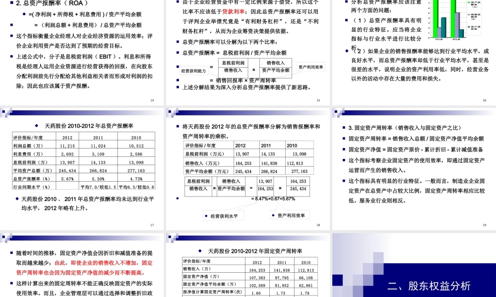 专题五盈利能力与股东权益分析(XXXX)