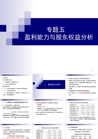 专题五盈利能力与股东权益分析(XXXX)