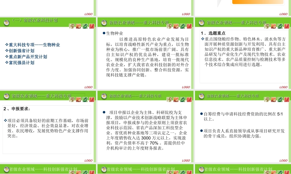 XXXX年涉农领域申报项目