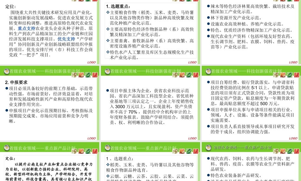 XXXX年涉农领域申报项目