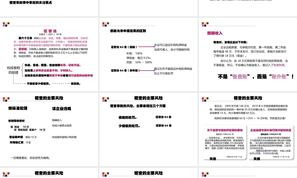 XXXX年税务稽查风险防范及应对策略