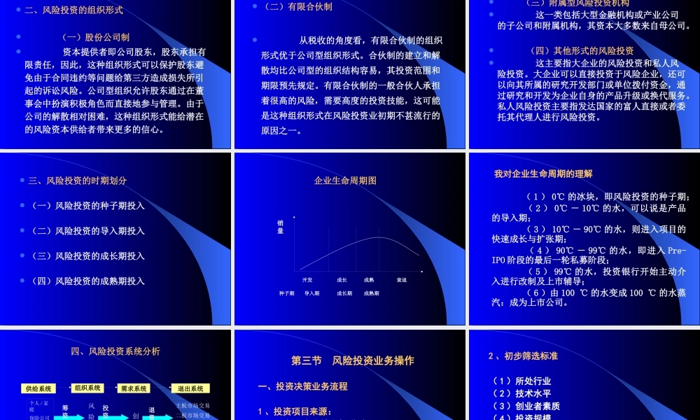 《投资银行》或《资本运营》风险投资业务
