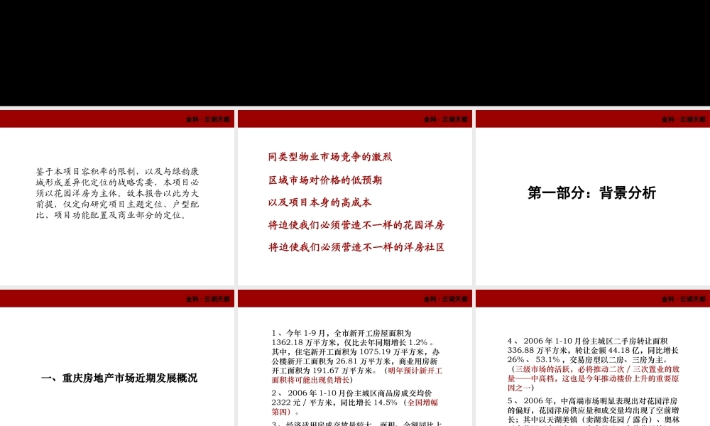 XXXX年重庆市金科云湖天都项目策划框架性思路