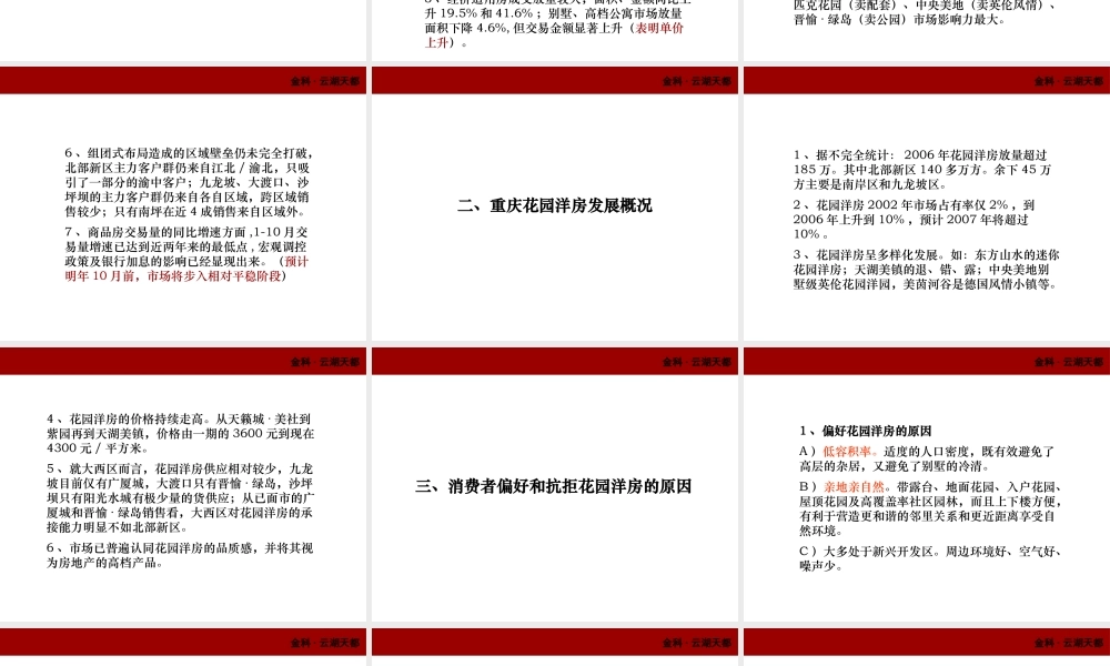 XXXX年重庆市金科云湖天都项目策划框架性思路