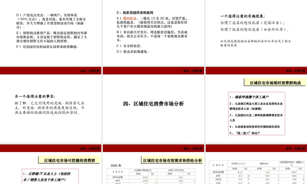 XXXX年重庆市金科云湖天都项目策划框架性思路