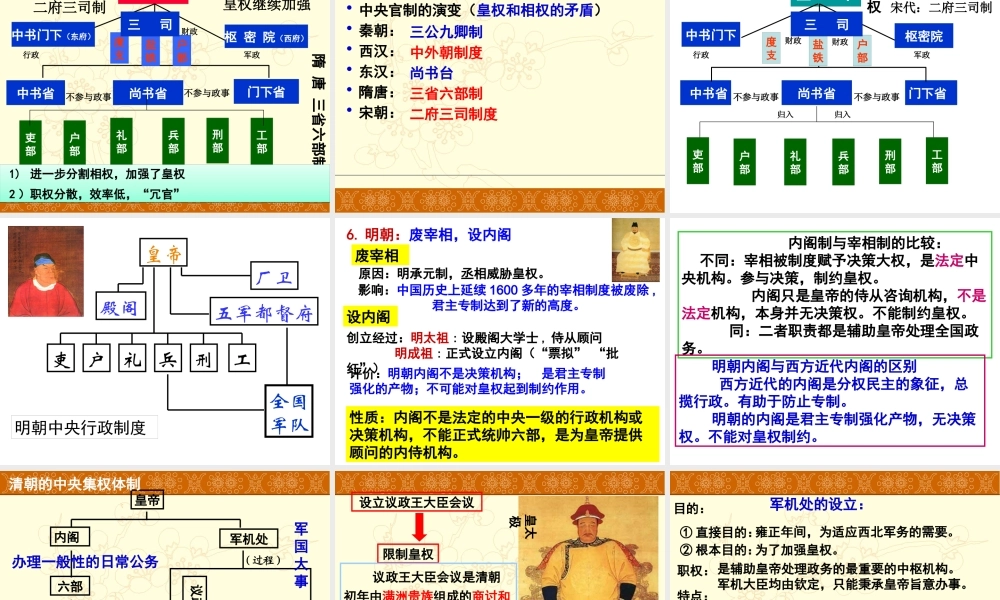 专制主义中央集权制度的演变