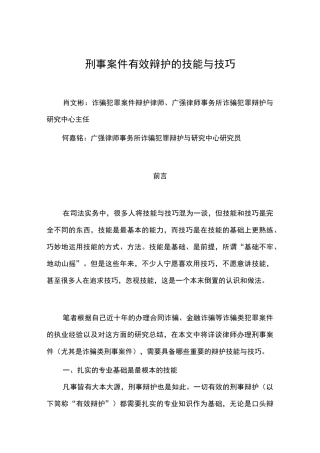 刑事案件有效辩护的技能与技巧