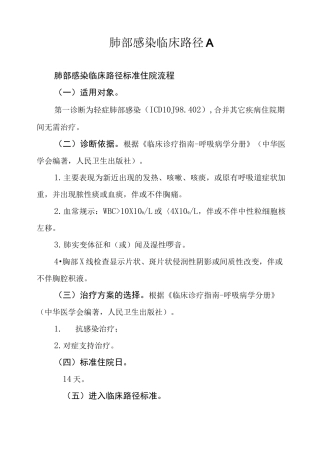 肺部感染临床路径A