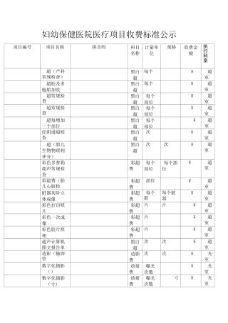 妇幼保健医院医疗项目收费标准公示