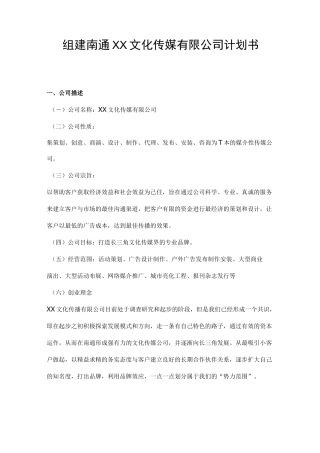 文化传媒 公司计划书