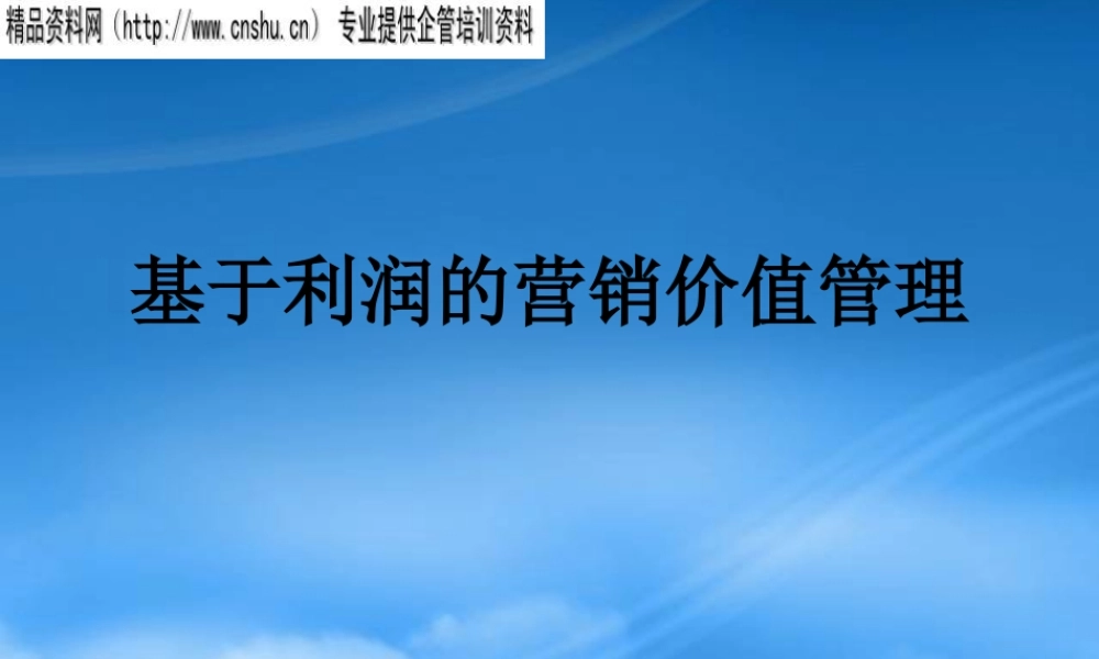 基于利润的营销价值管理综述