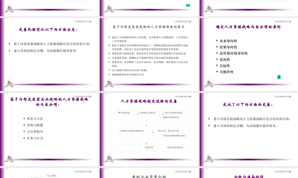 基于内部发展战略的人力资源战略管理研究讲义