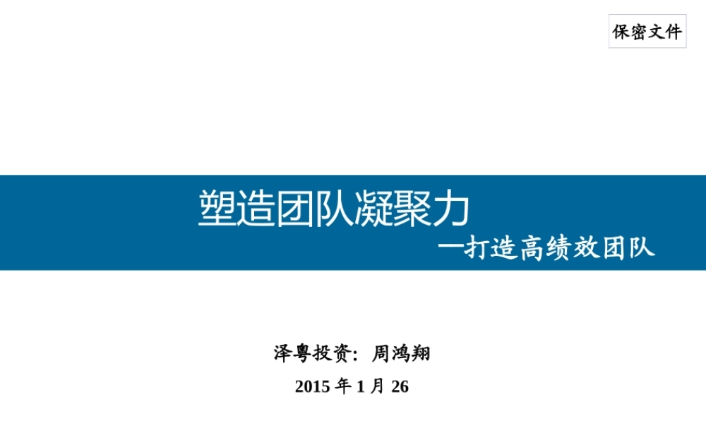 塑造团队凝聚力打造高绩效团队