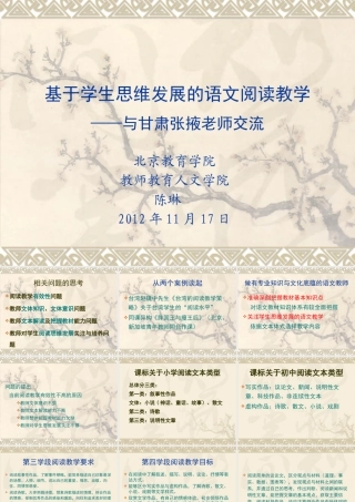 基于学生思维发展的小语阅读教学(XXXX1117甘肃张掖讲座