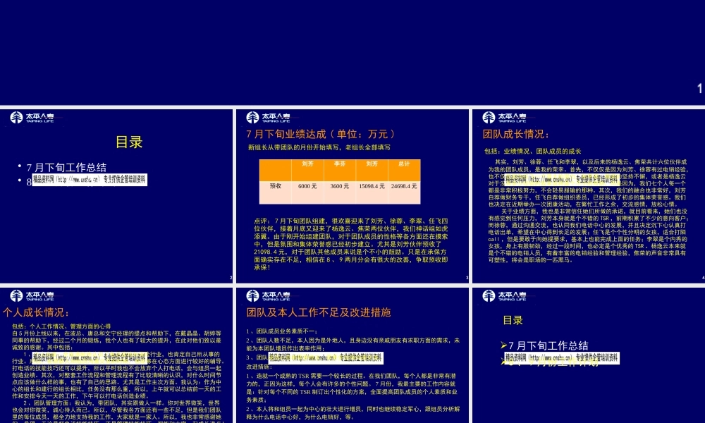 太平人寿月度工作总结与工作计划