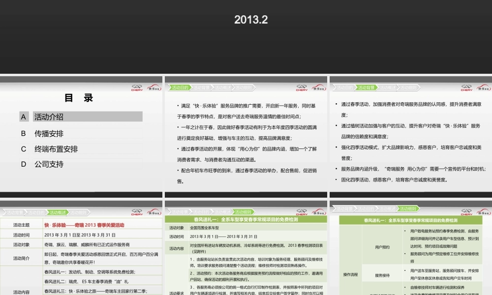 奇瑞汽车公司XXXX年春季关爱活动执行方案