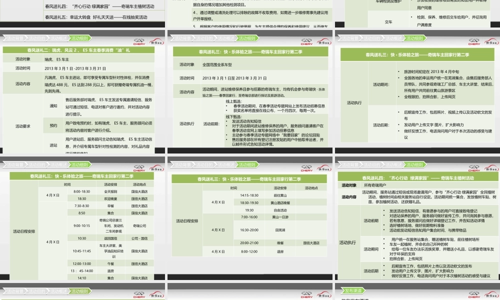 奇瑞汽车公司XXXX年春季关爱活动执行方案