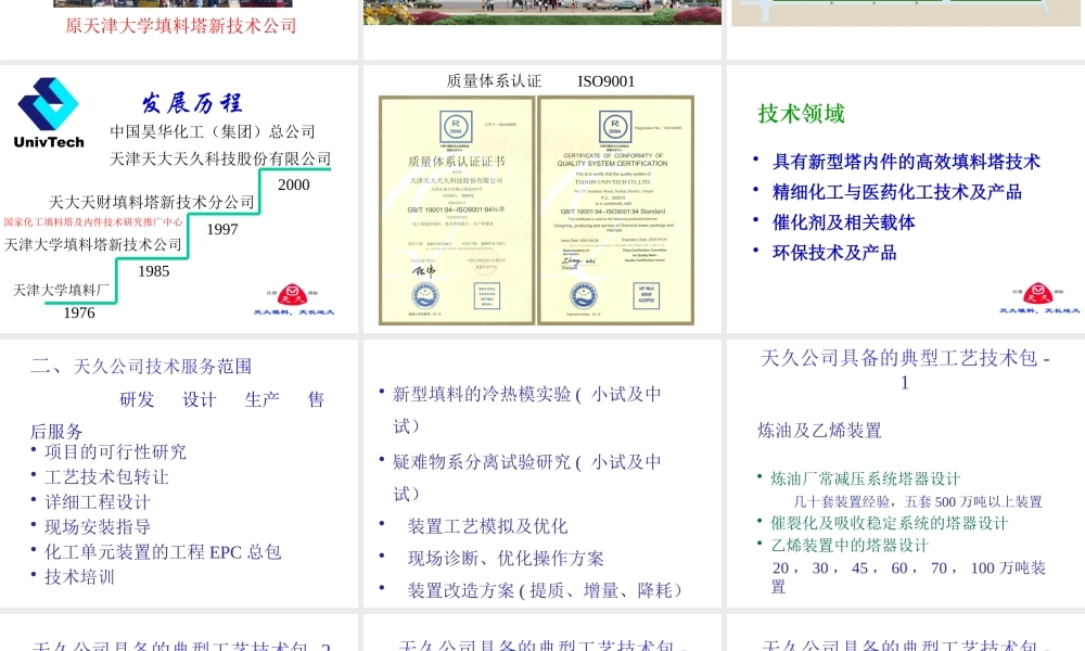 天津大学化学工程研究所天大天财填料塔新技术公司