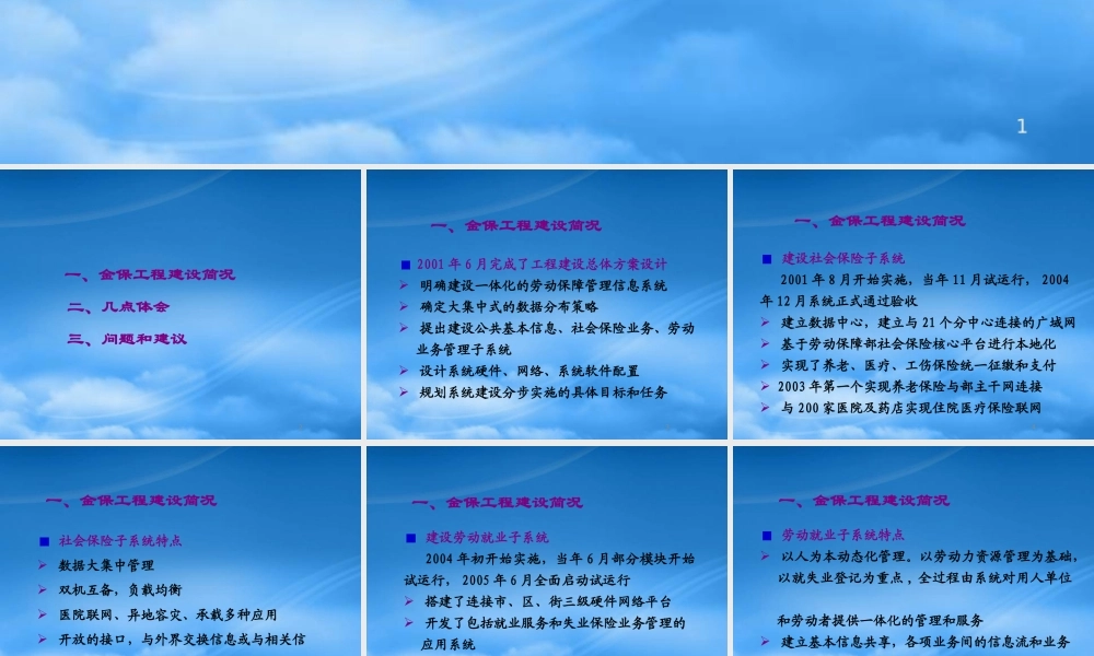 天津市劳动和社会保障管理信息系统一期工程汇报提纲