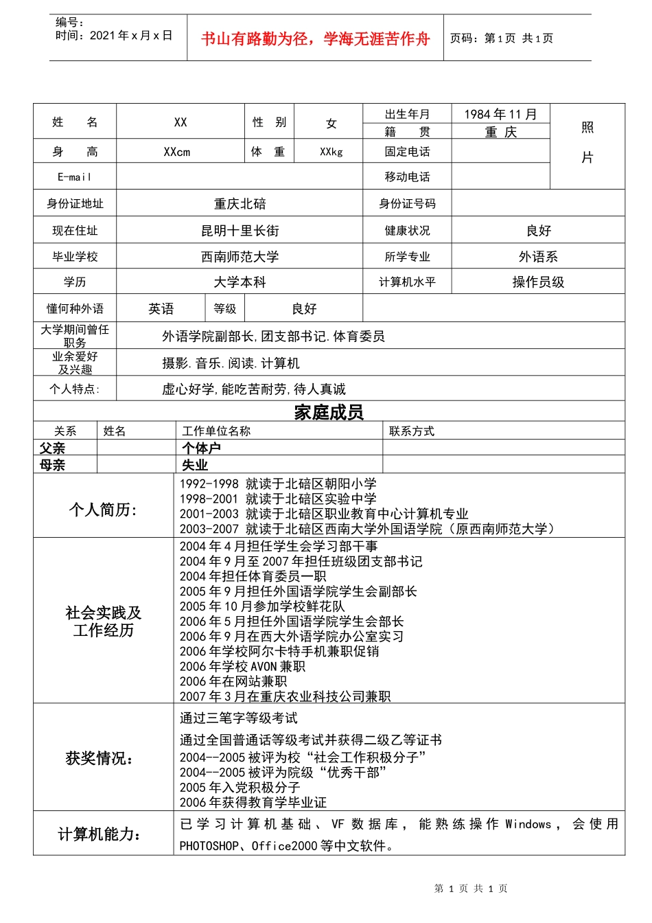 最规范的个人简历模板_第1页