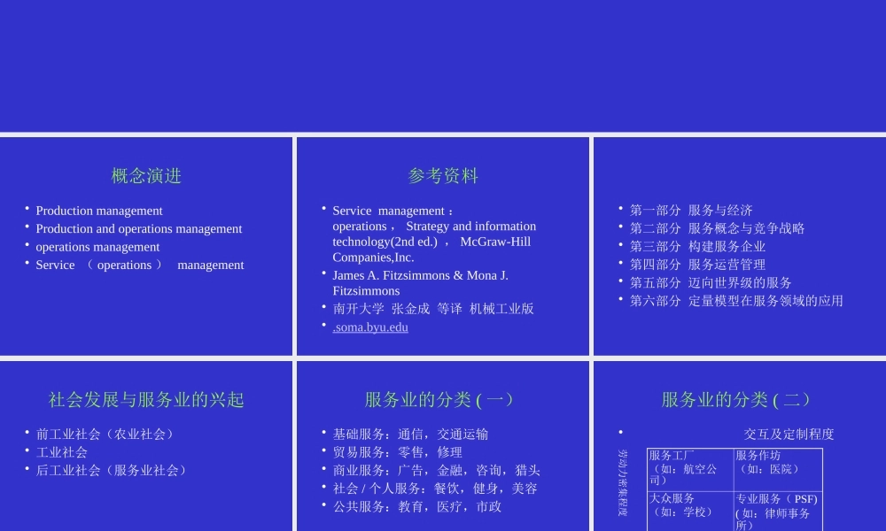 服务运作管理概念和相关特征培训