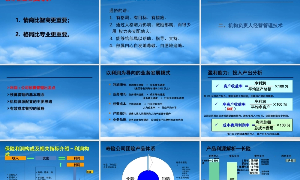 某公司机构团险负责人经营管理技能概述