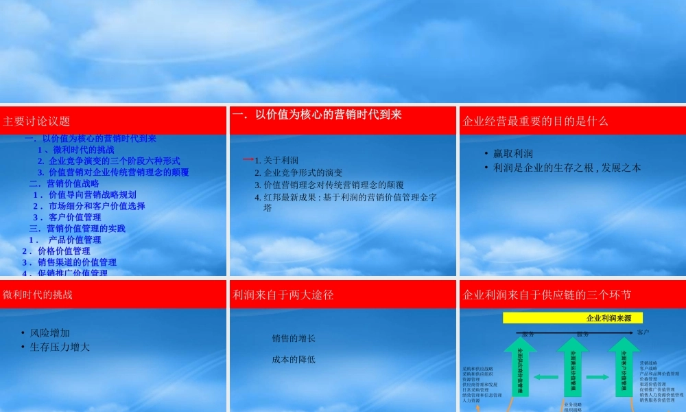 某公司基于利润的营销价值管理