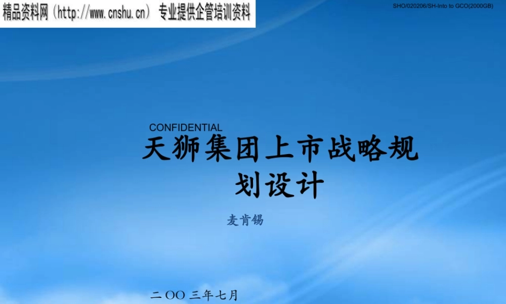 天狮集团上市战略规划设计
