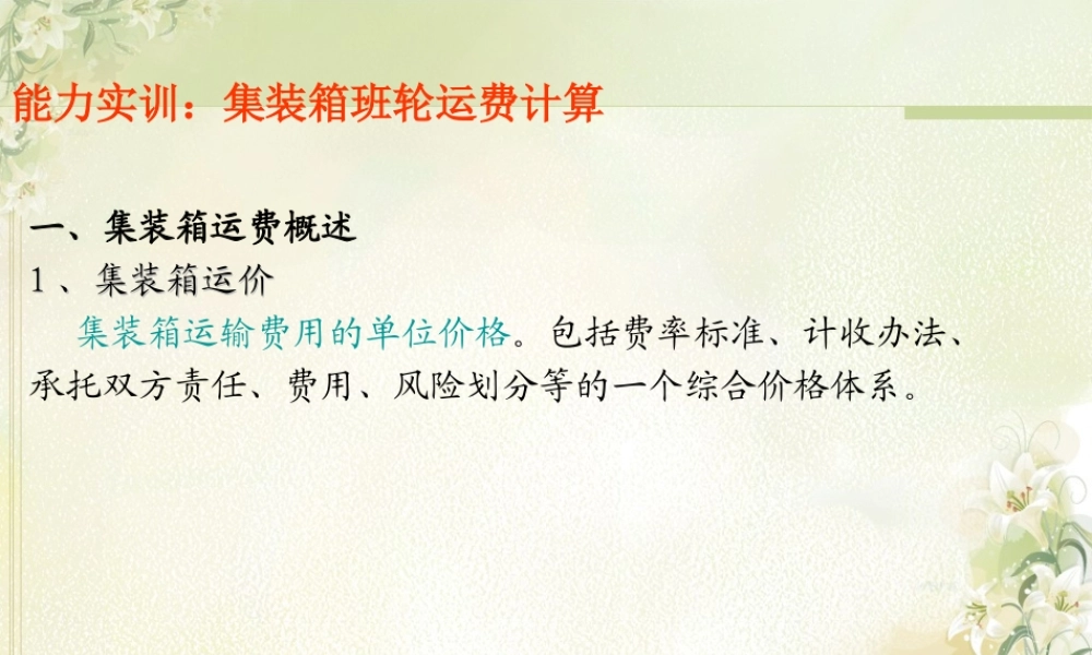 某公司集装箱班轮运费项目管理知识计算