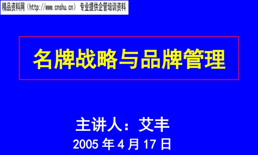 服装名牌战略与品牌管理专训