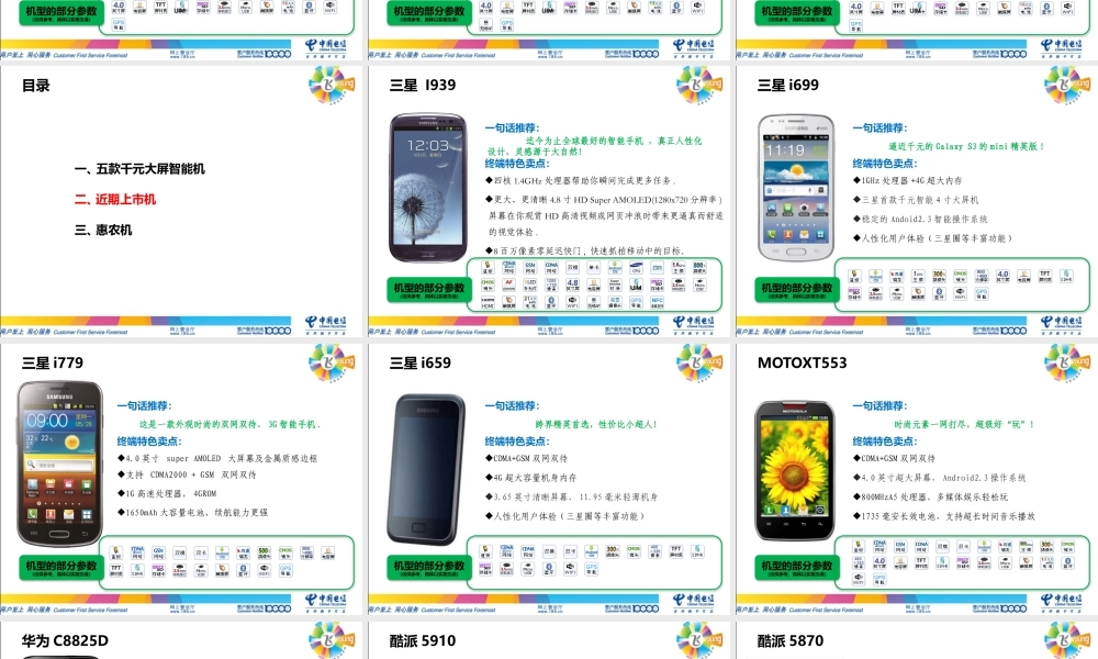 天翼终端热销产品介绍
