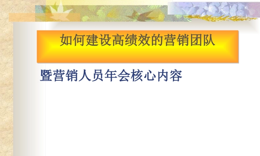 如何建设高绩效的营销团队教材