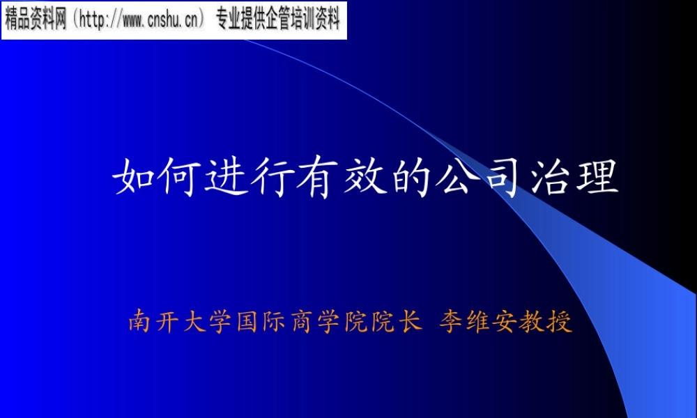 如何进行有效的公司治理（PPT58页）