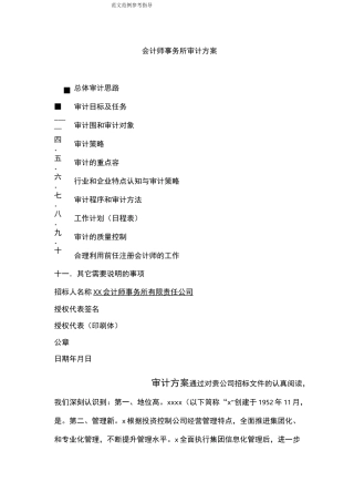 会计师事务所审计方案说明