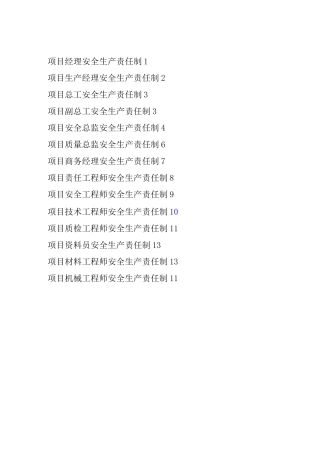 项目各岗位安全生产责任制