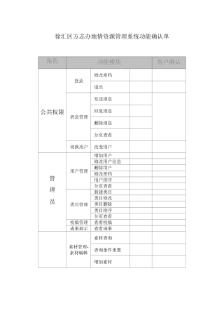 软件功能确认单