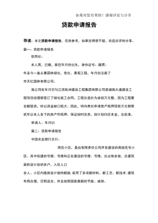 贷款申请报告