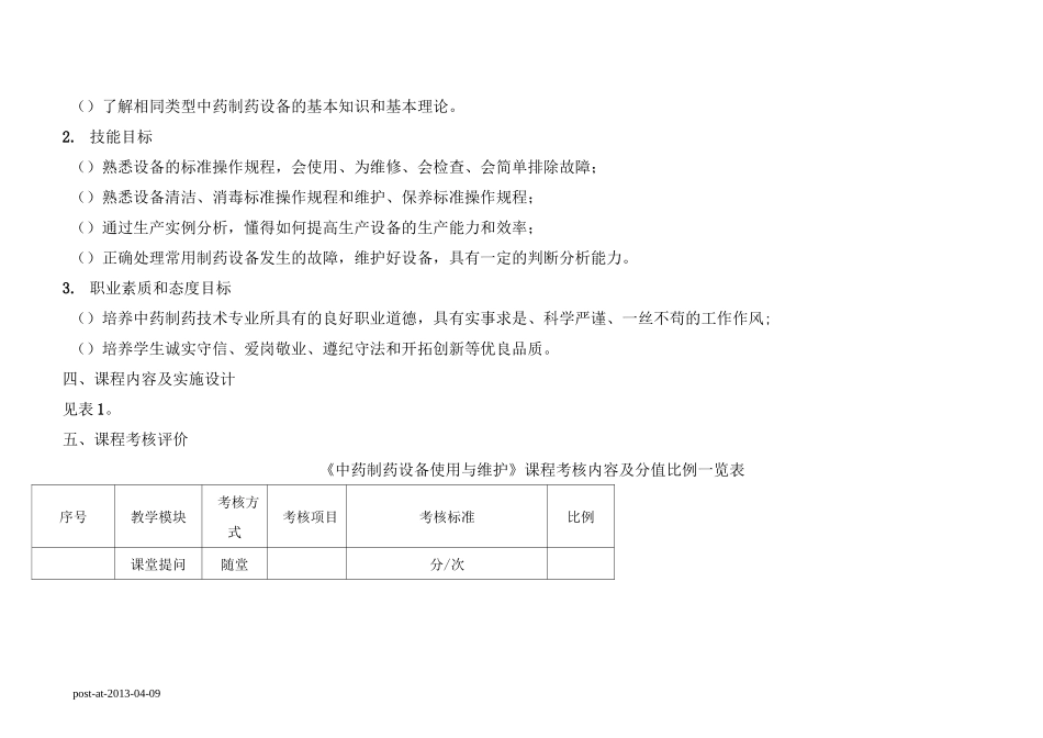 《中药制药设备维护与保养-课程标准》_第2页