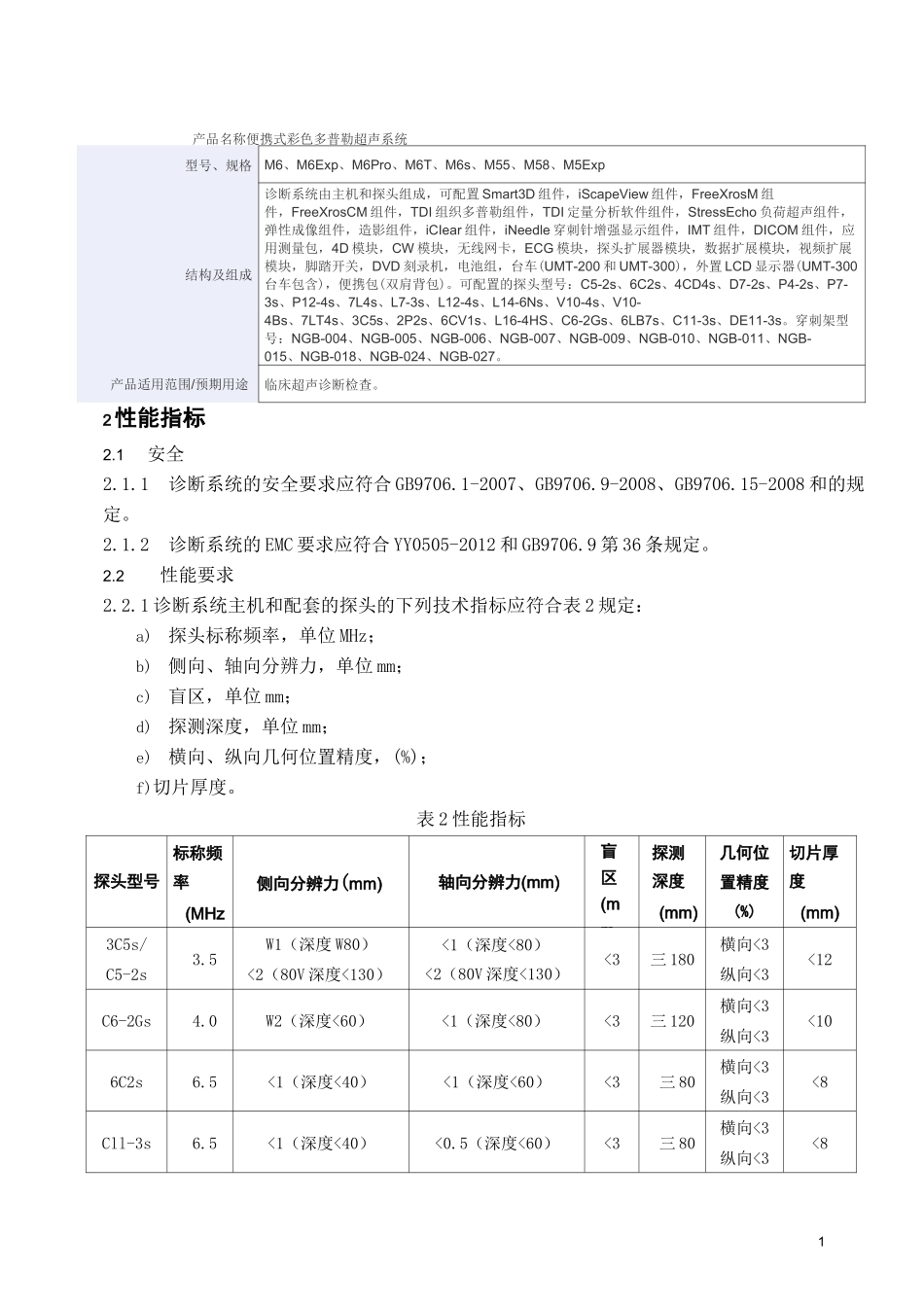 便携式彩色多普勒超声系统  产品技术要求mairui_第1页