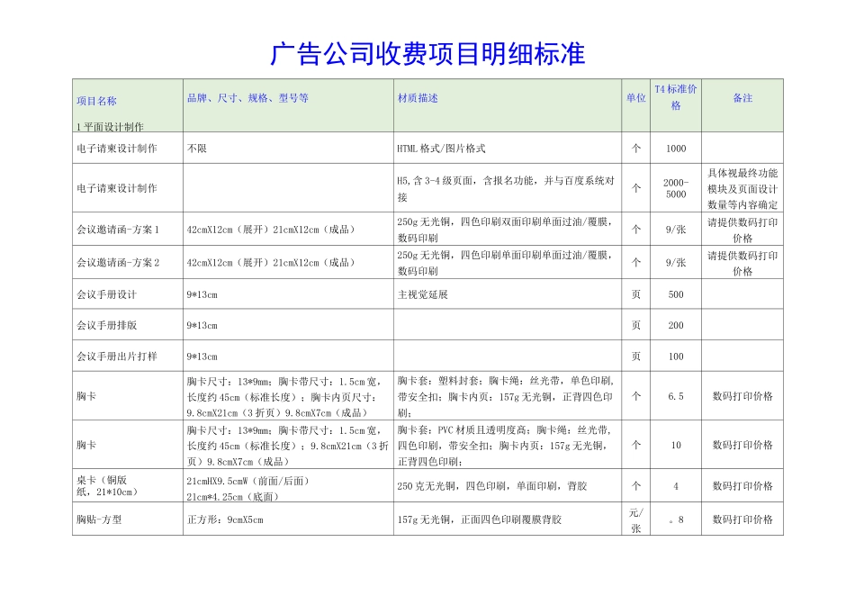 广告公司收费项目明细标准_第1页
