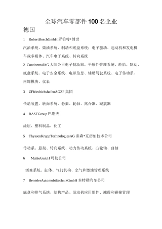 国内外汽车零部件企业百强