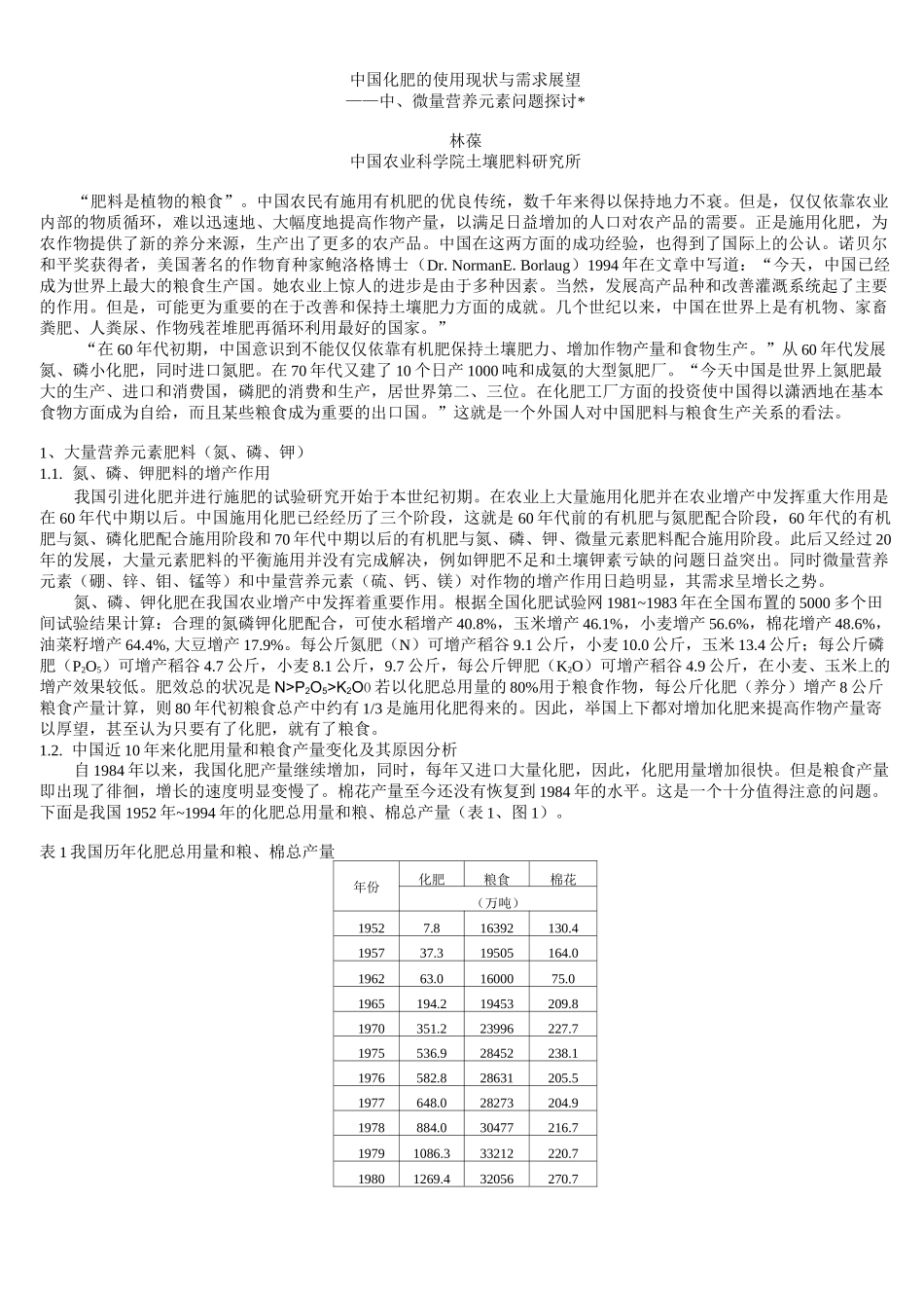 中国化肥的使用现状与需求展望_第1页