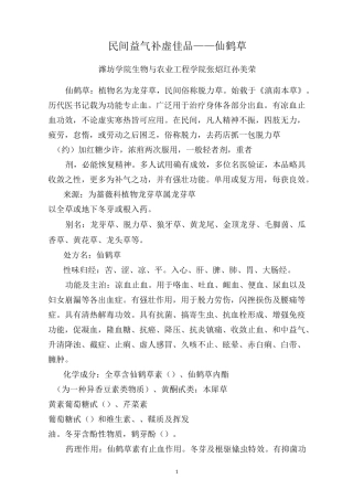 民间益气补虚佳品—仙鹤草