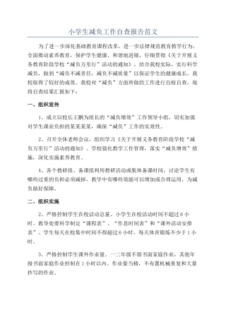小学生减负工作自查报告范文