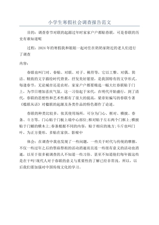 小学生寒假社会调查报告范文