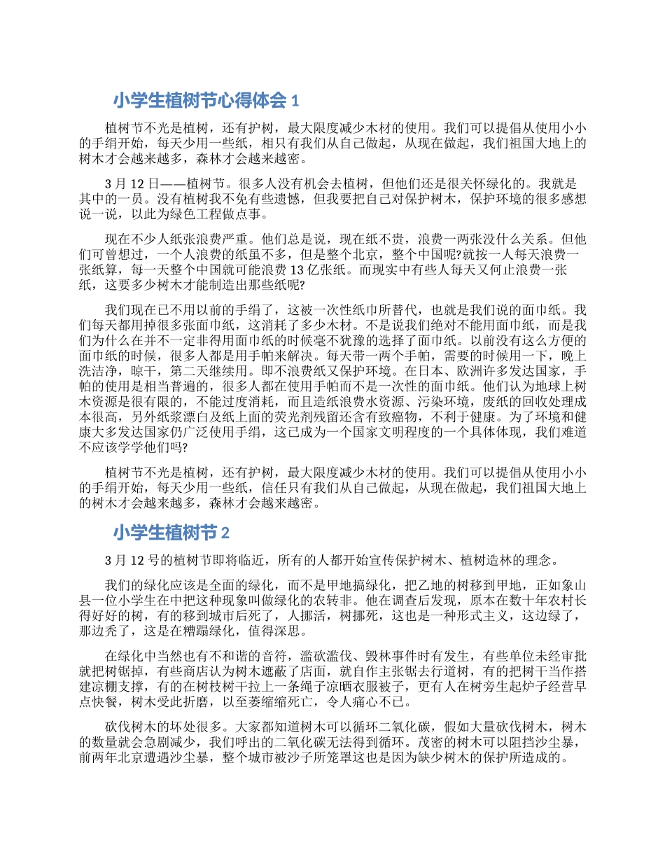 小学生植树节心得体会范文五篇_第1页